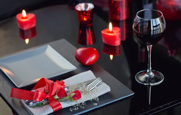 Картинка вино, розы, свечи, сердца, бокалы, подарки, день валентина, hearts, Valentines day