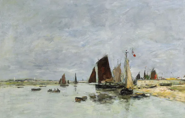 Картинка картина, парус, Эжен Буден, Eugene Boudin, Этапль. Лодки в Порту