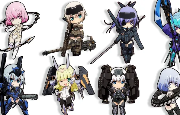 Картинка kawaii, girl, chibi, blade, machine gun, moe, seifuku, cannon, small, Frame Arms Girl, mcha, amnime