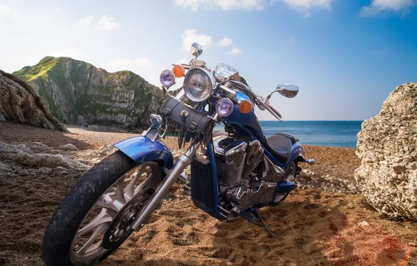 Картинка пляж, мотоцикл, байк