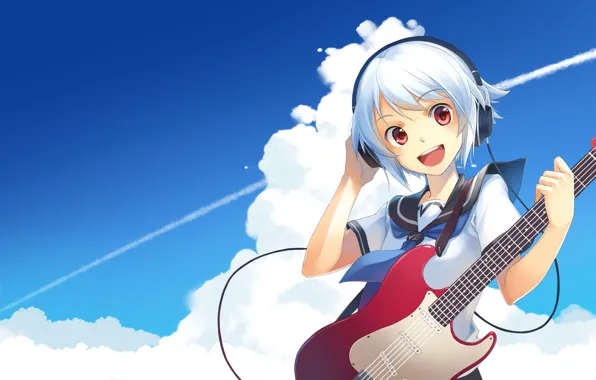 Картинка небо, гитара, арт, девочка