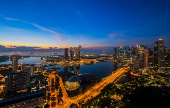 Картинка ночь, огни, небоскребы, панорама, Сингапур