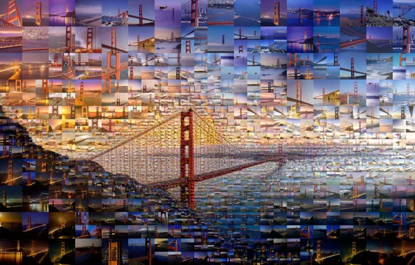 Картинка мост, коллаж, Сан-Франциско, Золотые Ворота, США