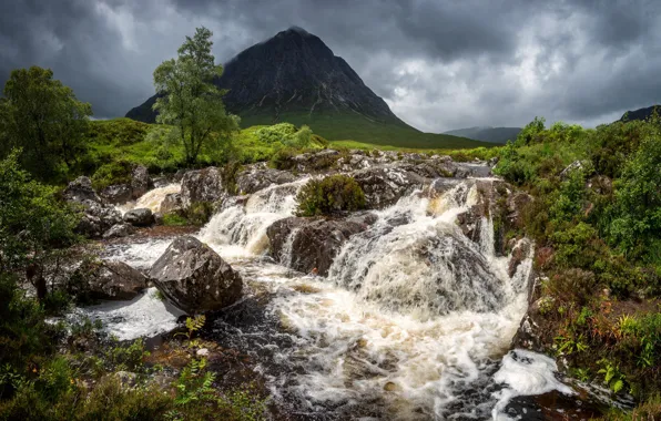 Картинка река, водопад, Шотландия, Scotland, Glen Etive