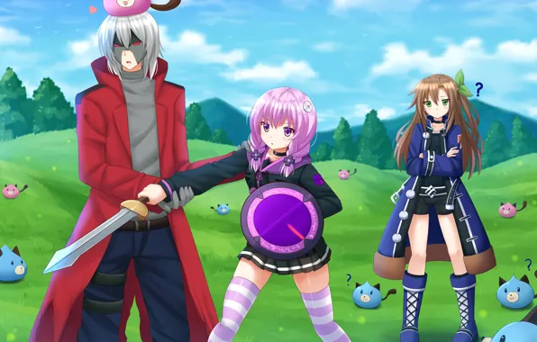 Картинка girl, sword, anime, fight, ken, blade, cute, shield, vegetation, deredere, bishojo