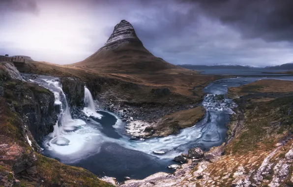 Картинка скалы, гора, водопад, поток, Исландия