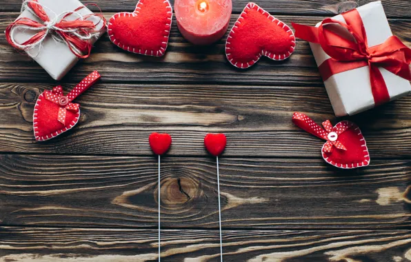 Картинка праздник, свеча, подарки, сердечки, день влюбленных, день святого Валентина