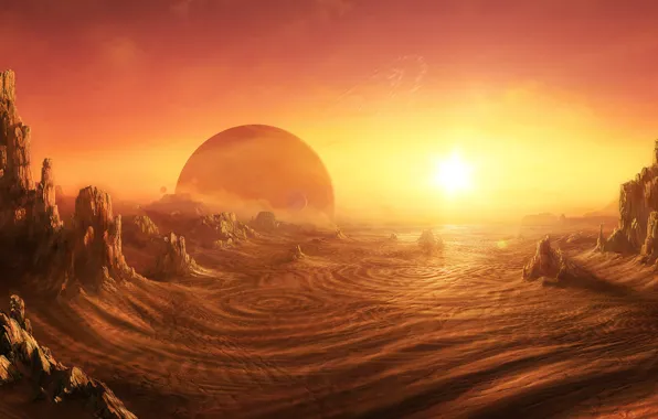 Картинка Пустыня, sunrise on alien planet, Daniel Kvasznicza