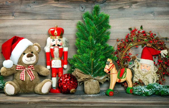 Картинка ветки, красный, праздник, игрушки, шарик, Рождество, мишка, Новый год, дед мороз, ёлочка, хвойные, новогодние, лошадка, …