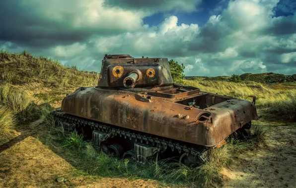 Картинка дюны, танк, заброшенный, Нормандия