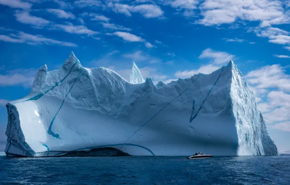Картинка море, айсберг, катер, Гренландия