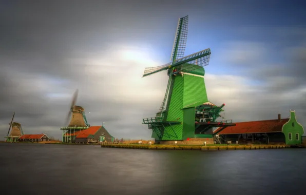 Картинка канал, Нидерланды, ветряная мельница