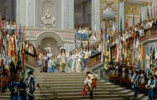 Картинка интерьер, картина, история, жанровая, Жан-Леон Жером, Прием Принца Конде Людовиком XIV в Версале