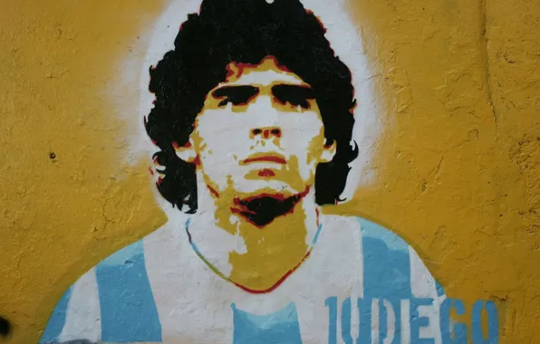 Картинка Диего Марадона, Десятка, рисунок на стене, аргентинский футболист