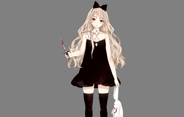 Картинка девушка, нож, серый фон