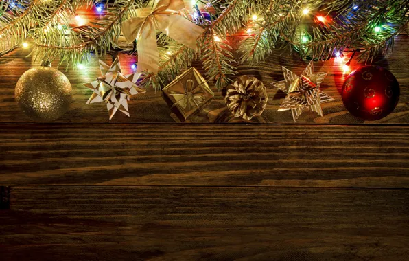 Картинка Новый Год, Рождество, christmas, balls, wood, merry christmas, gift, decoration, xmas, fir tree