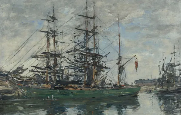 Картинка корабль, картина, Эжен Буден, Eugene Boudin, Бухта Довиля