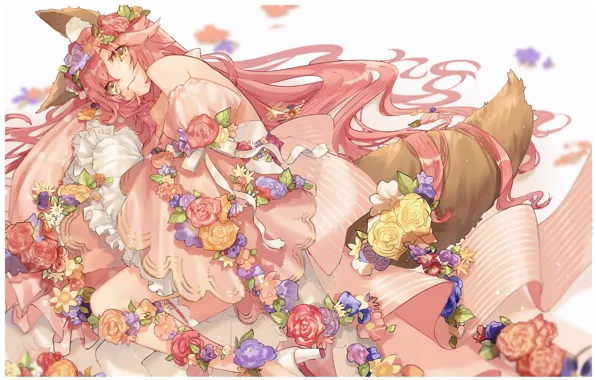 Картинка девушка, цветы, аниме