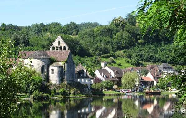 Картинка город, река, Франция, France, Kapel des Pénitents, Limousin, Beaulieu-sur-Dordogne