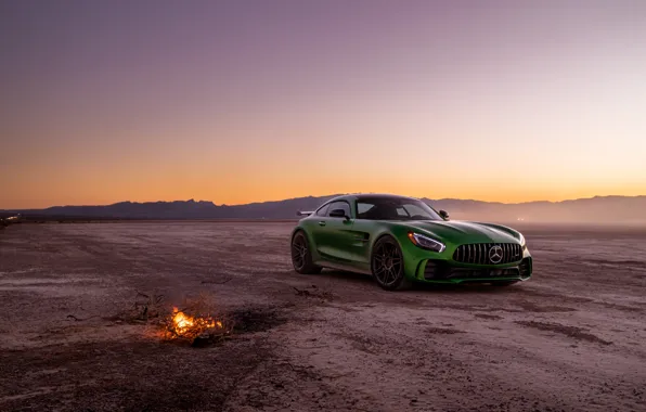 Картинка дизайн, зеленый, пустыня, вечер, Mercedes GTR