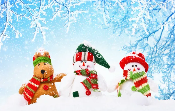 Картинка зима, снег, Новый Год, Рождество, снеговик, Christmas, winter, snow, Merry Christmas, Xmas, snowman, decoration
