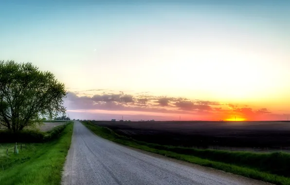 Картинка дорога, поле, закат