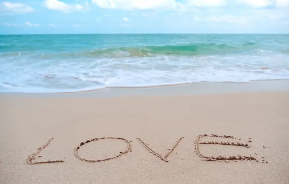 Картинка песок, море, волны, пляж, лето, любовь, summer, love, beach, sea, heart, romantic, sand