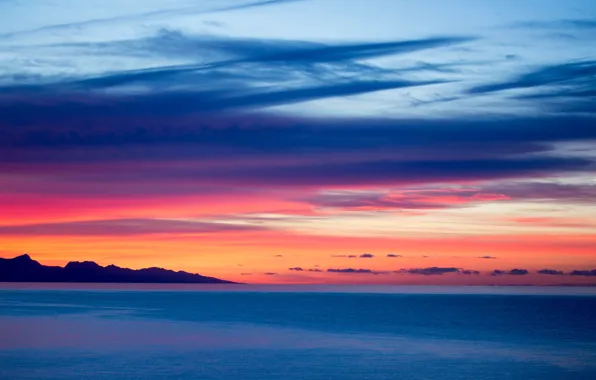 Картинка twilight, sea, ocean, sunset, seascape, clouds, island, dusk, silhouette