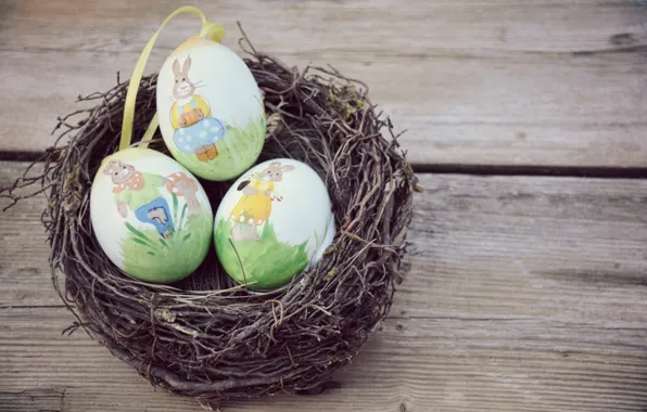 Картинка Пасха, wood, spring, Easter, eggs, decoration, Happy