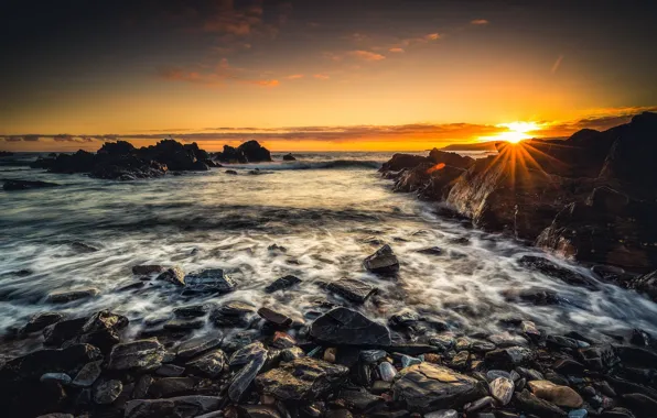 Картинка рассвет, побережье, утро, Шотландия, Scotland, Aberdeenshire, Sandend