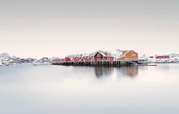 Картинка море, Норвегия, домики