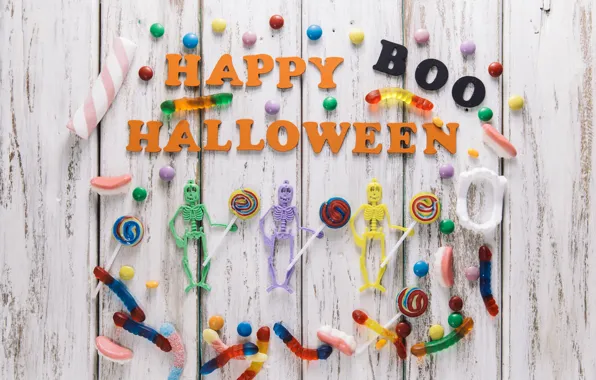 Картинка праздник, надпись, паук, скелет, хэллоуин, мармелад