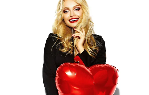 Картинка девушка, улыбка, воздушный шар, модель, волосы, сердце, куртка, фотосессия, Valentines Day