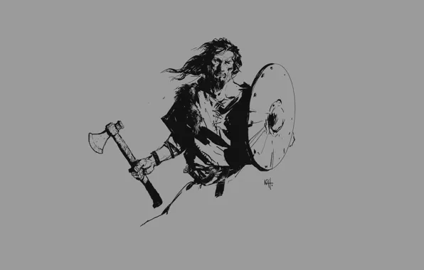 Картинка воин, топор, щит, викинг