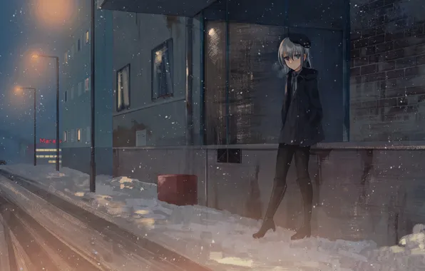 Картинка зима, девушка, снег, улица