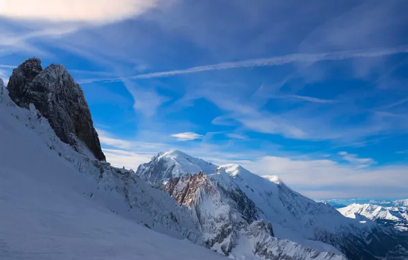 Картинка небо, снег, горы, Франция, Альпы, France, Alps, Монблан, Mont Blanc