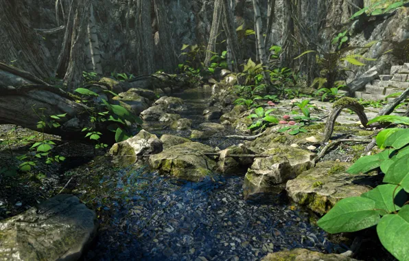 Картинка природа, ручей, камни, растительность, Enchanted Beauty PW
