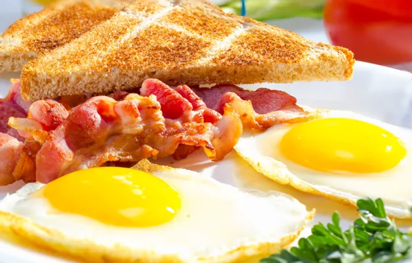 Картинка завтрак, яичница, бекон, тосты, breakfast
