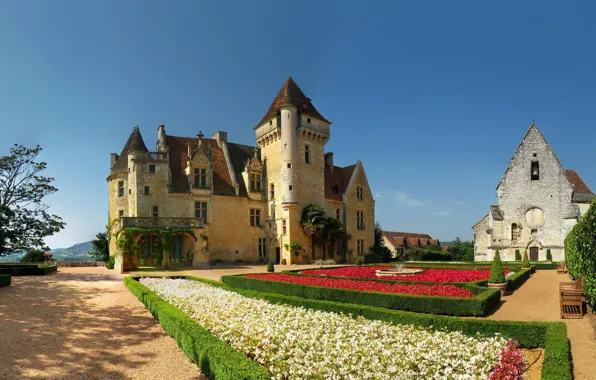 Картинка город, замок, Франция, France, Dordogne, Château de Milandes
