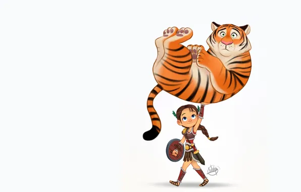 Картинка тигр, ситуация, арт, гладиатор, детская, Luigi Lucarelli, Character Design
