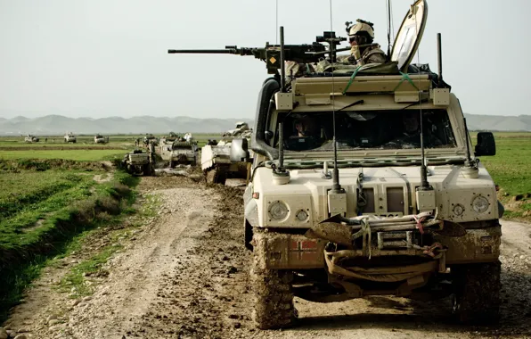 Картинка soldier, military, weapon, dust, flag, tank, armored, .50, machine gun, mud, Iveco, .50 BMG, war …