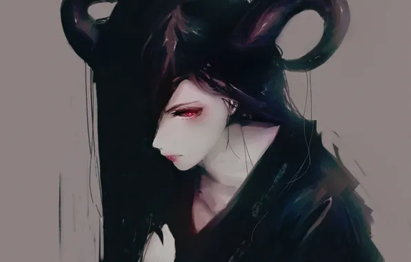Картинка девушка, фэнтези, арт, рога, демоница, by Aoi Ogata