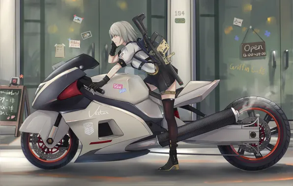 Картинка девушка, аниме, мотоцикл