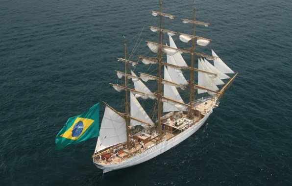 Картинка sea, flag, Brazil, Navy, sailboat, Navy of Brazil, Sailboat White Swan, White Swan, Cisne Branco