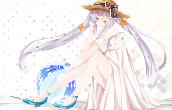 Картинка девушка, аниме, арт, шляпка, белое платье, Fate / Grand Order