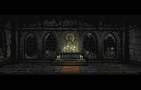 Картинка Death, ruins, candles, swords, altar, Darkest dungeon