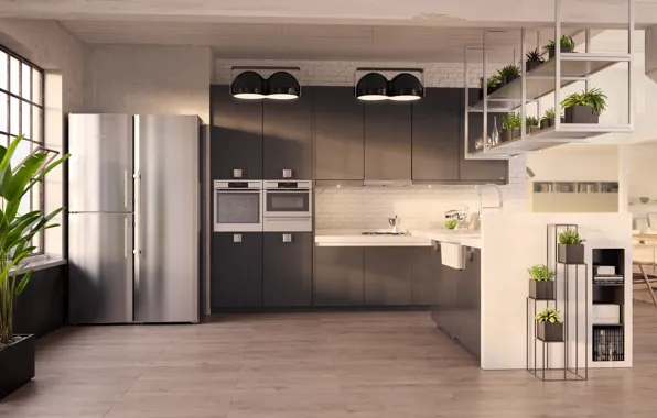 Картинка интерьер, холодильник, кухня, помещение, Kitchens CGI