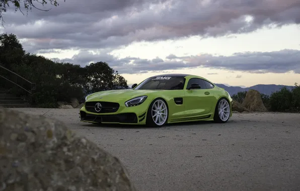 Картинка Roadster, Mercedes, Clouds, Sky, Green, AMG, Stone, GT C