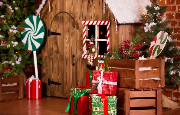 Картинка украшения, игрушки, елка, Новый Год, Рождество, подарки, домик, Christmas, design, wood, Merry Christmas, Xmas, interior, …