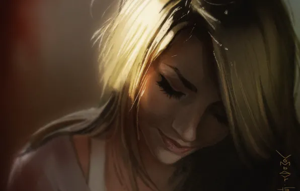 Картинка лицо, ресницы, блондинка, плечи, закрытые глаза, портрет девушки, в тени